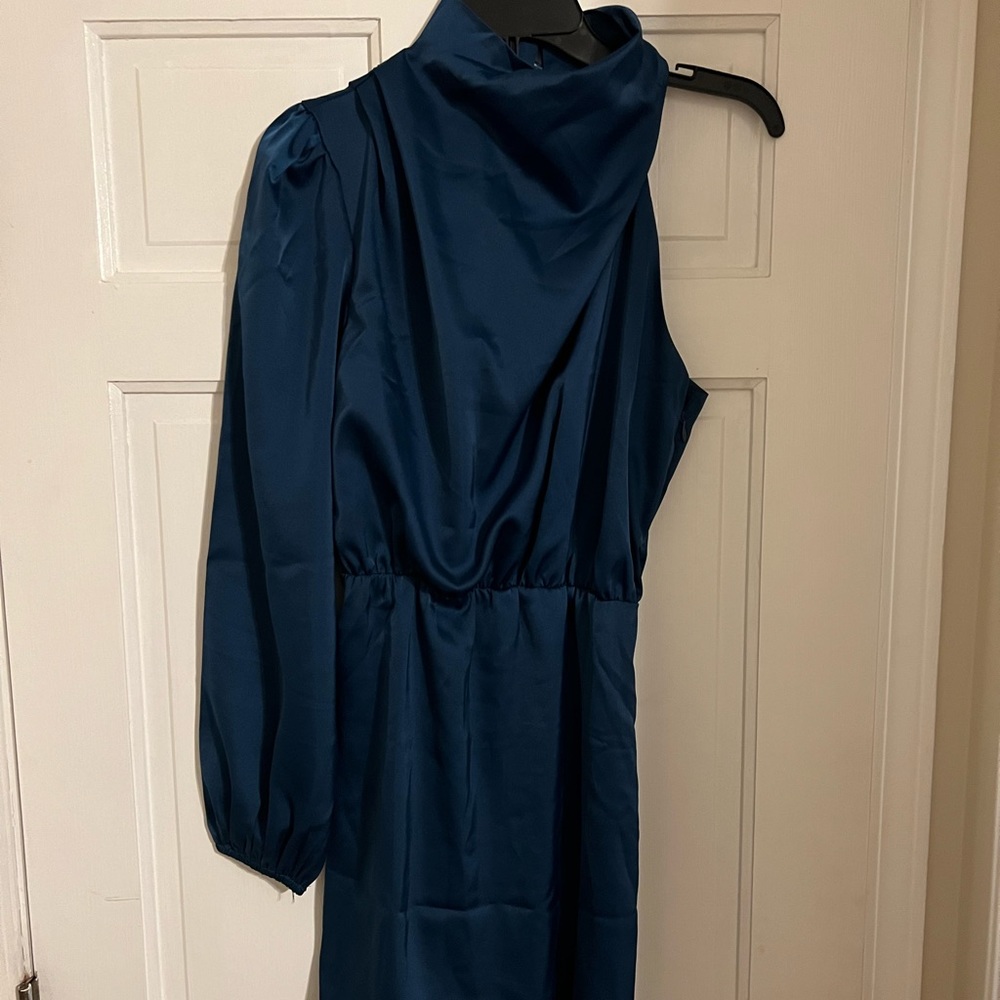 One shoulder silky blue dress. Never worn